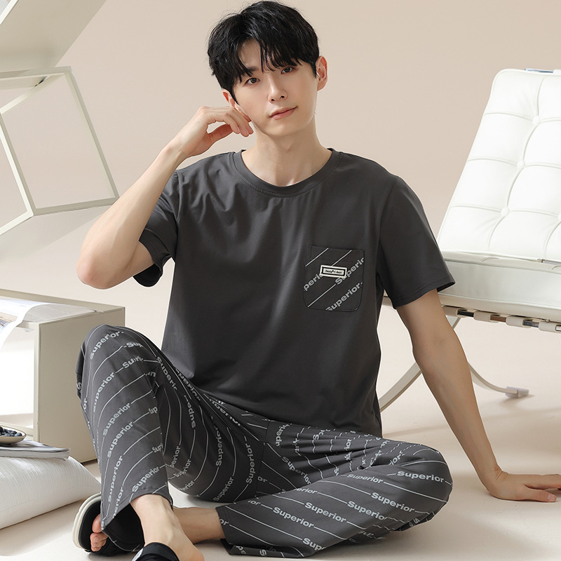 2024. aasta suvine uus kvaliteetne kangas puhas puuvillane pidžaamakomplekt meeste koduriiete lühikeste varrukatega püksid vabaajariietus