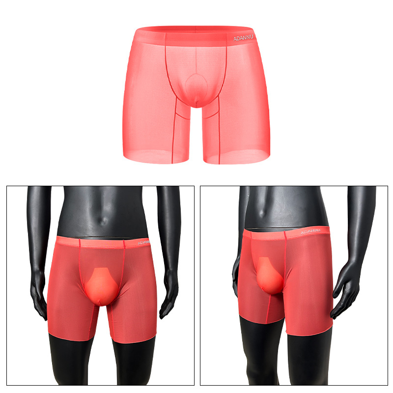 Sukratykite tas pačias ADANNU naujas vyriškas permatomas ledo šilko sportines prailgintas itin plonas seksualias boksininkų kelnaites AD781