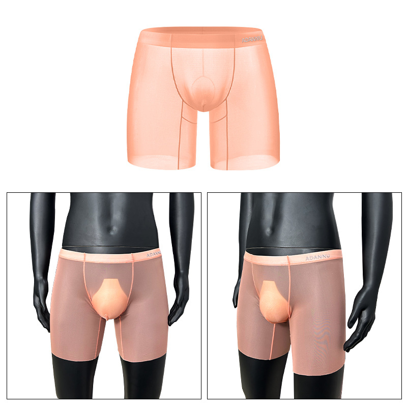 Sukratykite tas pačias ADANNU naujas vyriškas permatomas ledo šilko sportines prailgintas itin plonas seksualias boksininkų kelnaites AD781