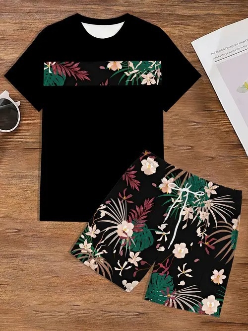 AliExpress 2025 uus vabaaja lahtise moe trend lühikeste varrukatega ümara kaelusega T-särk lühikesed püksid ülikond ME5 MA04