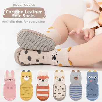 Korea stiilis libisemiskindlad beebikingad, sokid, kingad, imikud ja väikelapsed, liimiga põrandasokid, stereokoomiksiga nahast tallaga sokid