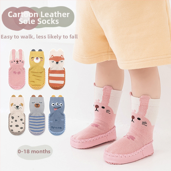 Korea stiilis libisemiskindlad beebikingad, sokid, kingad, imikud ja väikelapsed, liimiga põrandasokid, stereokoomiksiga nahast tallaga sokid