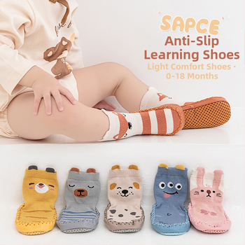 Korea stiilis libisemiskindlad beebikingad, sokid, kingad, imikud ja väikelapsed, liimiga põrandasokid, stereokoomiksiga nahast tallaga sokid