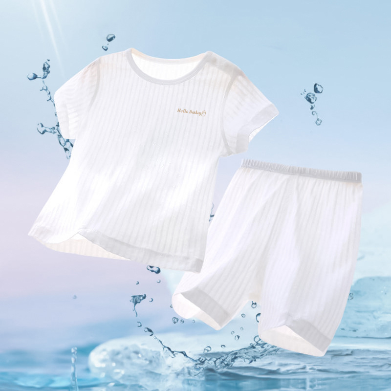 Costum de lenjerie intimă pentru copii, haine de vară cu aer condiționat, haine de casă, pijamale subțiri din jacquard din bumbac pur, costum pentru bărbați și femei, livrare dintr-o singură piesă