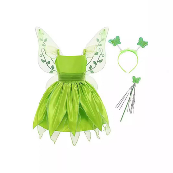 2024 Нова коледна зелена рокля Pixie за деца Aisha с прекрасна фея Камбанка - принцеса