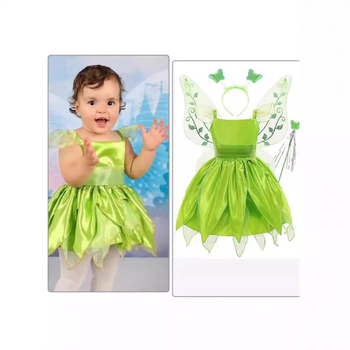 2024 Нова коледна зелена рокля Pixie за деца Aisha с прекрасна фея Камбанка - принцеса