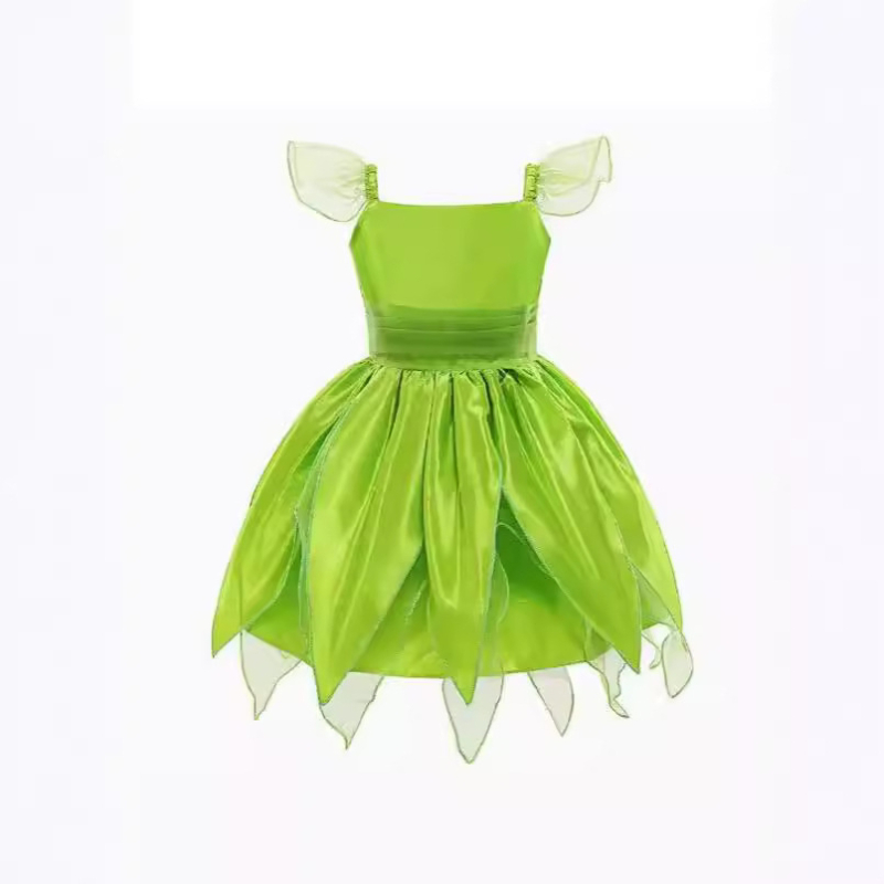 2024 Нова коледна зелена рокля Pixie за деца Aisha с прекрасна фея Камбанка - принцеса