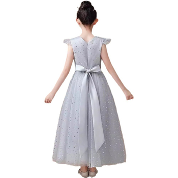 Παιδικό Φόρεμα Ασημί Γκρι Φόρεμα Πριγκίπισσας Κοστούμι Σόλο Μαέστρου Ορχήστρας για Κορίτσια Κοστούμι Υψηλής Ποιότητας για Πιάνο Φόρεμα για Κορίτσι με Λουλούδι