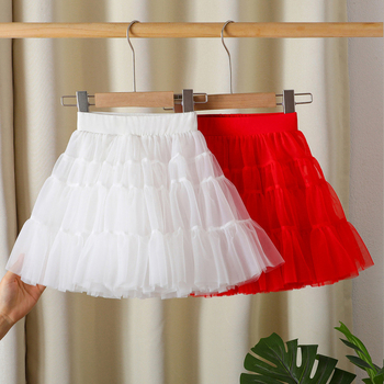 Mergaičių sijonas 2024 Naujas stilius Didelis Vaikiškas Pūstas Klojuotas Sijonas Mergaičių Stilingas Princesės Tinklinis Sijonas