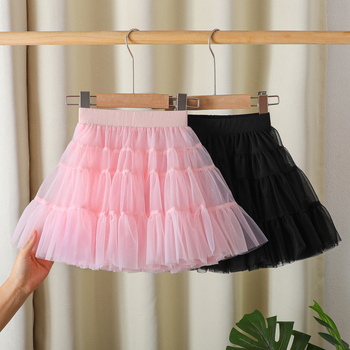 Mergaičių sijonas 2024 Naujas stilius Didelis Vaikiškas Pūstas Klojuotas Sijonas Mergaičių Stilingas Princesės Tinklinis Sijonas