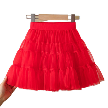 Mergaičių sijonas 2024 Naujas stilius Didelis Vaikiškas Pūstas Klojuotas Sijonas Mergaičių Stilingas Princesės Tinklinis Sijonas