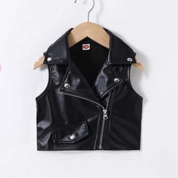 Piiriülese väliskaubanduse laste riided 2024 uued tüdrukutele Briti stiilis Euroopa ja Ameerika laste vest PU laste lukuga neetidega nahkvest