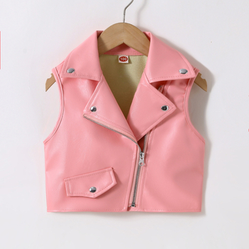 Piiriülese väliskaubanduse laste riided 2024 uued tüdrukutele Briti stiilis Euroopa ja Ameerika laste vest PU laste lukuga neetidega nahkvest