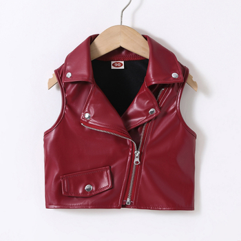 Piiriülese väliskaubanduse laste riided 2024 uued tüdrukutele Briti stiilis Euroopa ja Ameerika laste vest PU laste lukuga neetidega nahkvest