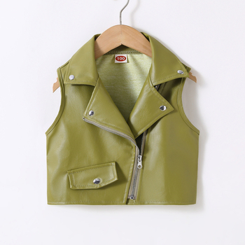 Piiriülese väliskaubanduse laste riided 2024 uued tüdrukutele Briti stiilis Euroopa ja Ameerika laste vest PU laste lukuga neetidega nahkvest