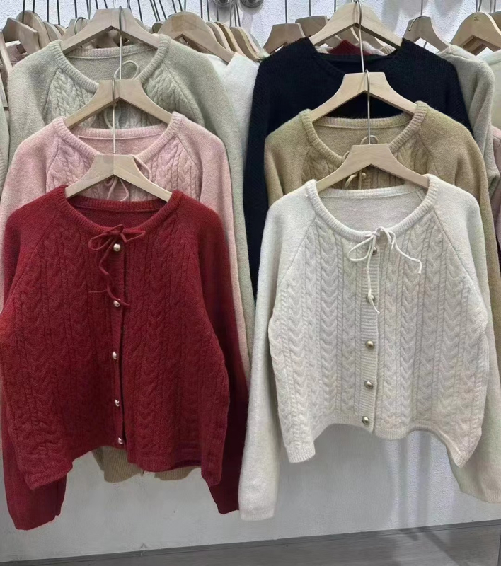 Femeii de toamnă și de iarnă, stil japonez, stil proaspăt, curea răsucită, pulover retro dulce, vrac, scurt, îmbrăcăminte exterioară, chic, tricotat, top