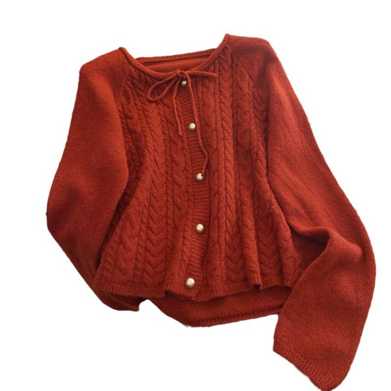 Femeii de toamnă și de iarnă, stil japonez, stil proaspăt, curea răsucită, pulover retro dulce, vrac, scurt, îmbrăcăminte exterioară, chic, tricotat, top