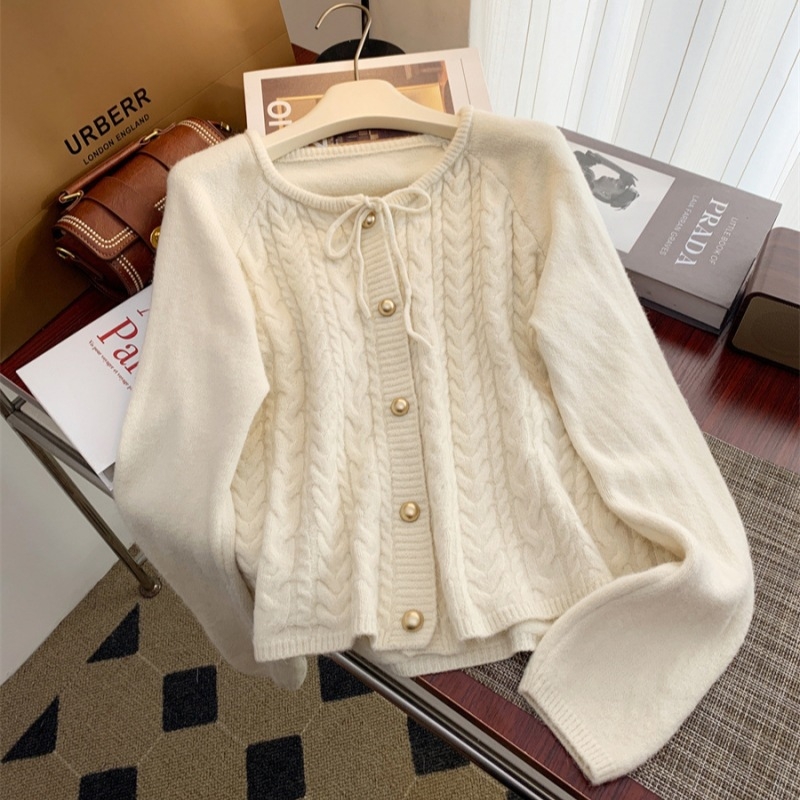 Femeii de toamnă și de iarnă, stil japonez, stil proaspăt, curea răsucită, pulover retro dulce, vrac, scurt, îmbrăcăminte exterioară, chic, tricotat, top