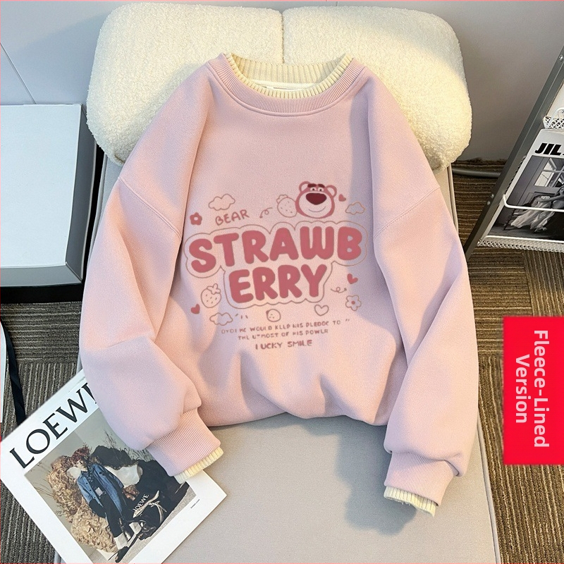 Детски пуловер с полар, есенно-зимен, широк, вълнен топ в западен стил, с пухкава яка, за момичета, зимна базова риза