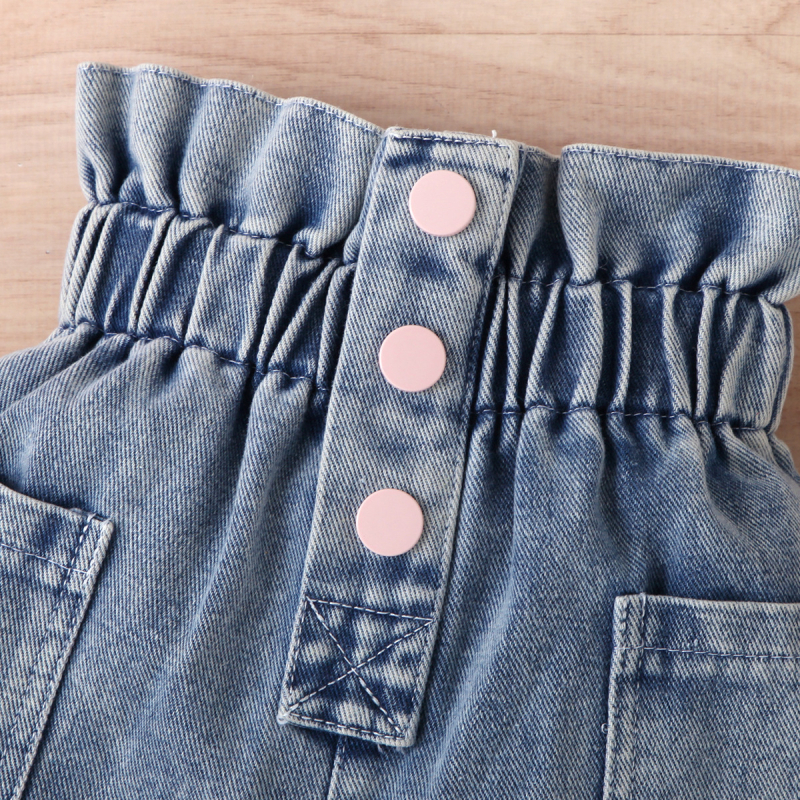 Îmbrăcăminte pentru copii transfrontalieră europeană și americană pentru fete, vară, culoare solidă, fără mâneci, pulover, pantaloni din denim, cu mâneci, set de două piese