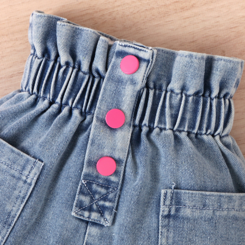 Îmbrăcăminte pentru copii transfrontalieră europeană și americană pentru fete, vară, culoare solidă, fără mâneci, pulover, pantaloni din denim, cu mâneci, set de două piese