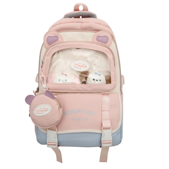 Jauna multfilmu stila bērnu mugursoma, maza, svaiga, jauka, lielas ietilpības skolēnu plecu soma, kas paredzēta došanās uz nodarbībām un skolēnu somu