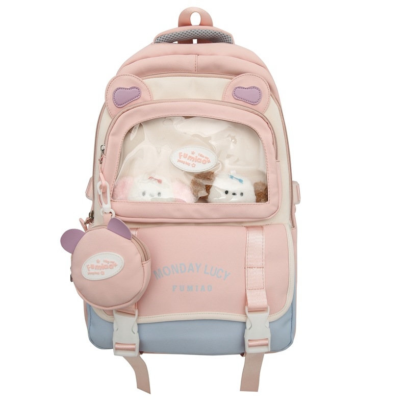 Jauna multfilmu stila bērnu mugursoma, maza, svaiga, jauka, lielas ietilpības skolēnu plecu soma, kas paredzēta došanās uz nodarbībām un skolēnu somu