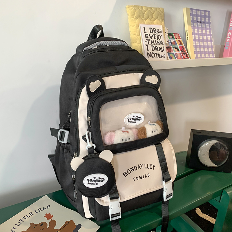 Jauna multfilmu stila bērnu mugursoma, maza, svaiga, jauka, lielas ietilpības skolēnu plecu soma, kas paredzēta došanās uz nodarbībām un skolēnu somu