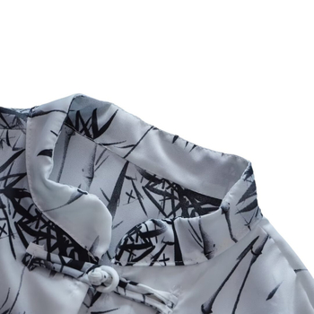 Νέο Κινέζικο Στυλ Πουκάμισο με Στάμπα Φύλλων Μπαμπού Ανδρικό Καλοκαιρινό Λεπτό Χαλαρό Ντραπέ Πουκάμισο με Μισό Μανίκι