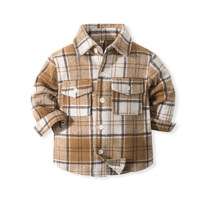 Laste harjatud väike ülerõivaste sügis ja talv Uus Euroopa ja Ameerika stiilis pikkade varrukatega ruuduline seemisnahast üherealine särk lastele ja keskealistele lastele