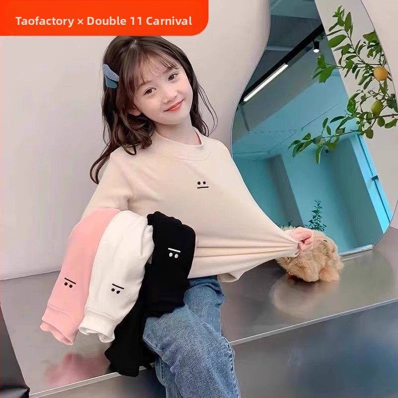 Nova dječja djevojačka osnovna majica iz 2025., jesenska i zimska, poluvisoka ovratnica, baršunasta zadebljana dječja majica kratkih rukava za srednju i veliku djecu