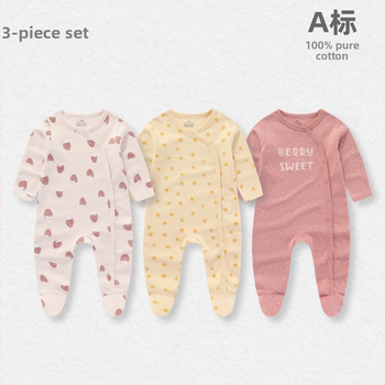 [Pakiranje od 3] Novogodišnja odjeća od čistog pamuka s dugim rukavima, jednodijelne kombinezone za bebe koje prekrivaju stopala, pidžame bez kostiju za unutarnje nošenje