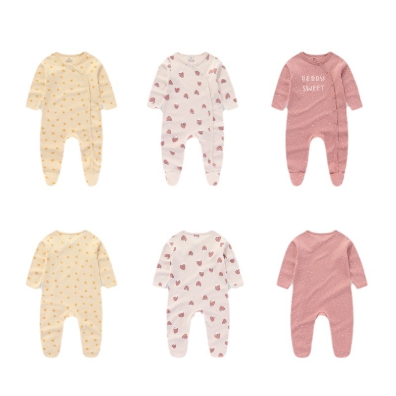 [Pakiranje od 3] Novogodišnja odjeća od čistog pamuka s dugim rukavima, jednodijelne kombinezone za bebe koje prekrivaju stopala, pidžame bez kostiju za unutarnje nošenje