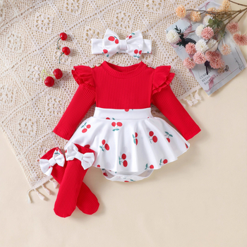 Amazon Φθινόπωρο και Χειμώνας Baby Pit Μακρυμάνικο Διπλό Επίπεδο Flying Sleeve Spelling Houndstooth Skirt Hare Clothes με Κάλυμμα Ποδιών για τα Μαλλιά