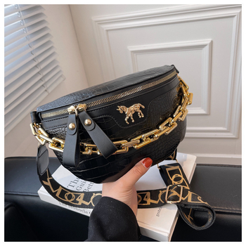 Moteriškas krepšys su krokodilo raštu, madingas ir stilingas krepšys per petį, kasdieniškas ir paprastas moteriškas krepšys, platus pečių dirželis su grandinėle per petį