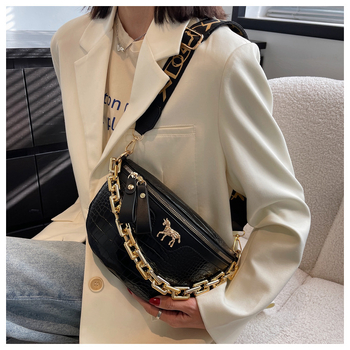 Moteriškas krepšys su krokodilo raštu, madingas ir stilingas krepšys per petį, kasdieniškas ir paprastas moteriškas krepšys, platus pečių dirželis su grandinėle per petį