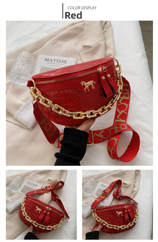 Moteriškas krepšys su krokodilo raštu, madingas ir stilingas krepšys per petį, kasdieniškas ir paprastas moteriškas krepšys, platus pečių dirželis su grandinėle per petį