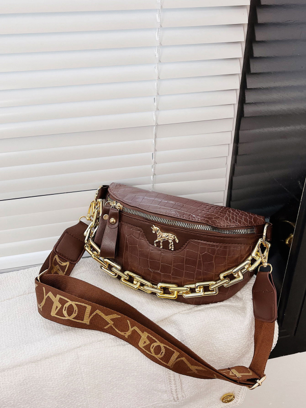 Moteriškas krepšys su krokodilo raštu, madingas ir stilingas krepšys per petį, kasdieniškas ir paprastas moteriškas krepšys, platus pečių dirželis su grandinėle per petį