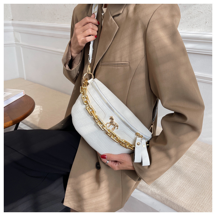 Moteriškas krepšys su krokodilo raštu, madingas ir stilingas krepšys per petį, kasdieniškas ir paprastas moteriškas krepšys, platus pečių dirželis su grandinėle per petį