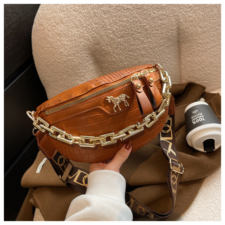 Moteriškas krepšys su krokodilo raštu, madingas ir stilingas krepšys per petį, kasdieniškas ir paprastas moteriškas krepšys, platus pečių dirželis su grandinėle per petį