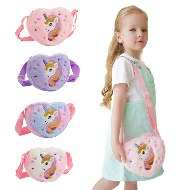 Geantă de umăr pentru copii, model unicorn, cu desene animate, drăguță fată, purtare zilnică, geantă crossbody, geantă de pluș, geantă de depozitare pentru dragoste