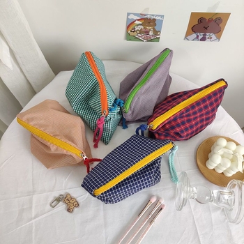 Klassikaline väike ruuduline kosmeetikakott, kaasaskantav, kaasaskantav retro kontrastvärvi kirjatarvete kott, suure mahutavusega multifunktsionaalne pinal
