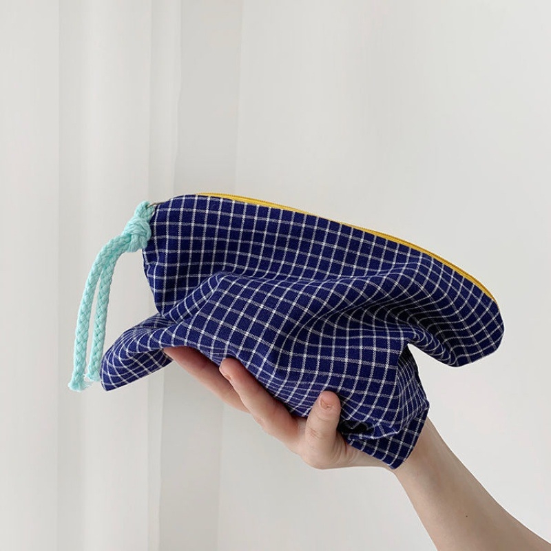 Klassikaline väike ruuduline kosmeetikakott, kaasaskantav, kaasaskantav retro kontrastvärvi kirjatarvete kott, suure mahutavusega multifunktsionaalne pinal