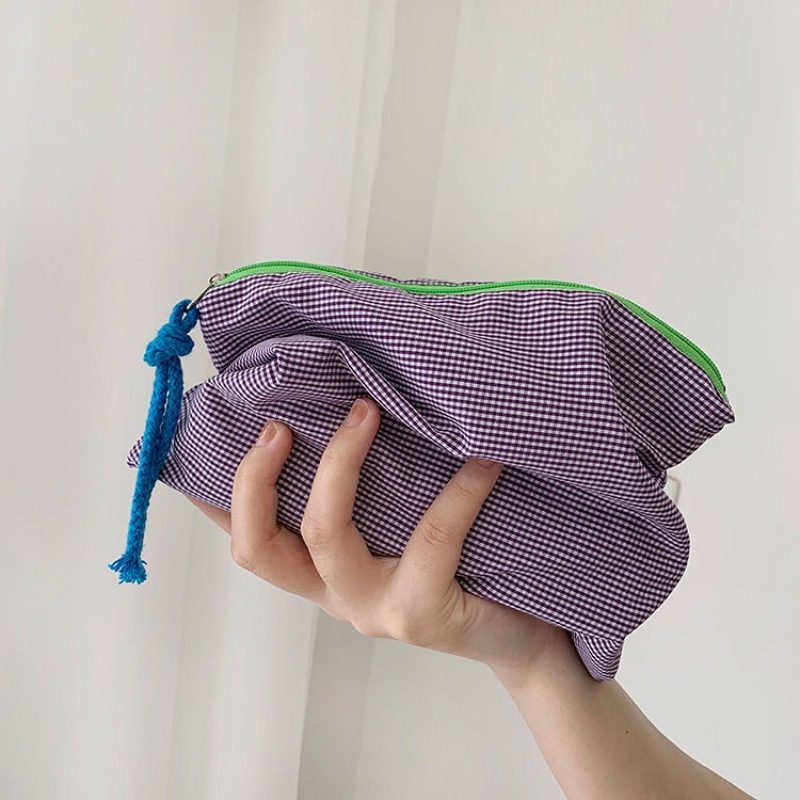 Klassikaline väike ruuduline kosmeetikakott, kaasaskantav, kaasaskantav retro kontrastvärvi kirjatarvete kott, suure mahutavusega multifunktsionaalne pinal