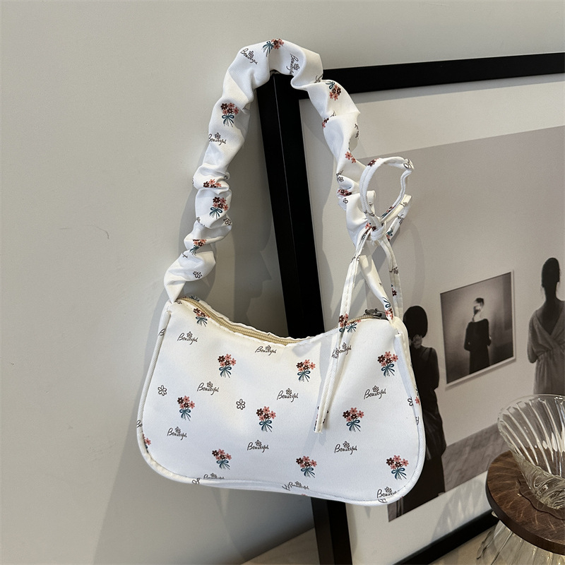 Elegantiška gėlėta paprasta pažastų rankinė su užsegimu, nauja pečių rankinė, miela pastoralinė rankinė, maža nailono rankinė