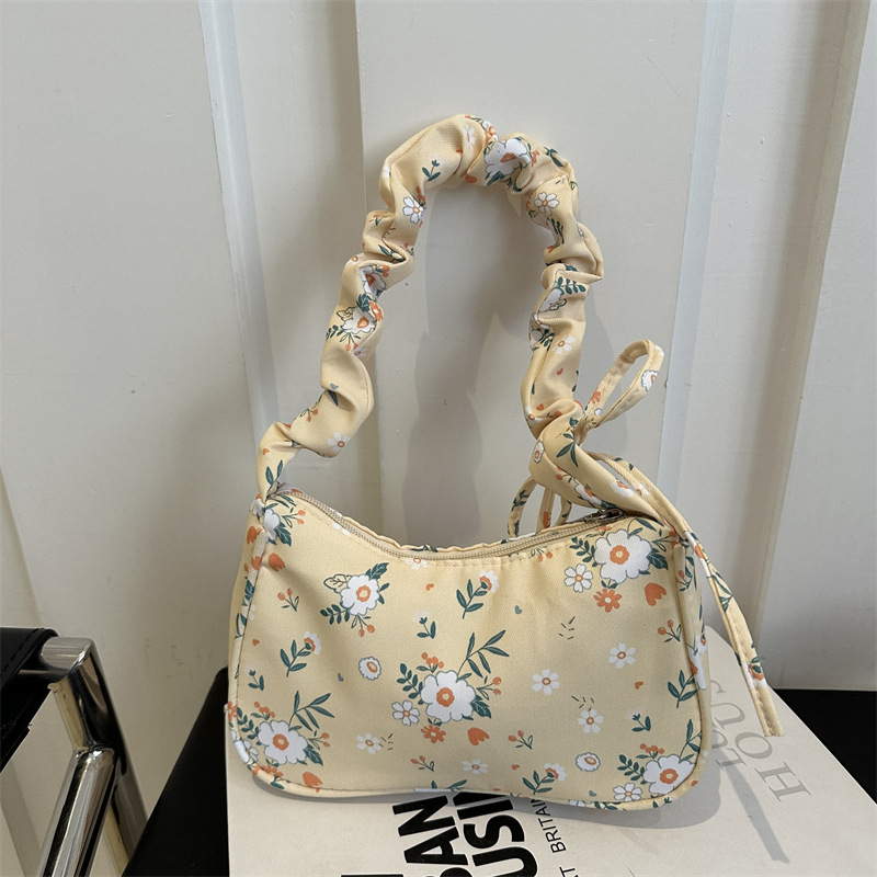 Elegantiška gėlėta paprasta pažastų rankinė su užsegimu, nauja pečių rankinė, miela pastoralinė rankinė, maža nailono rankinė