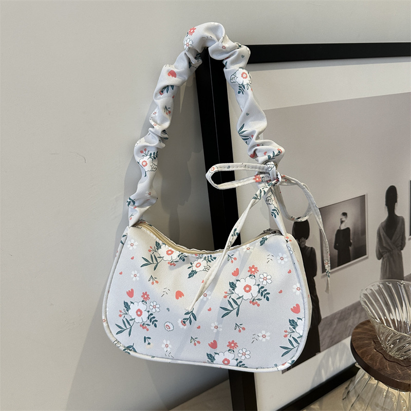 Elegantiška gėlėta paprasta pažastų rankinė su užsegimu, nauja pečių rankinė, miela pastoralinė rankinė, maža nailono rankinė