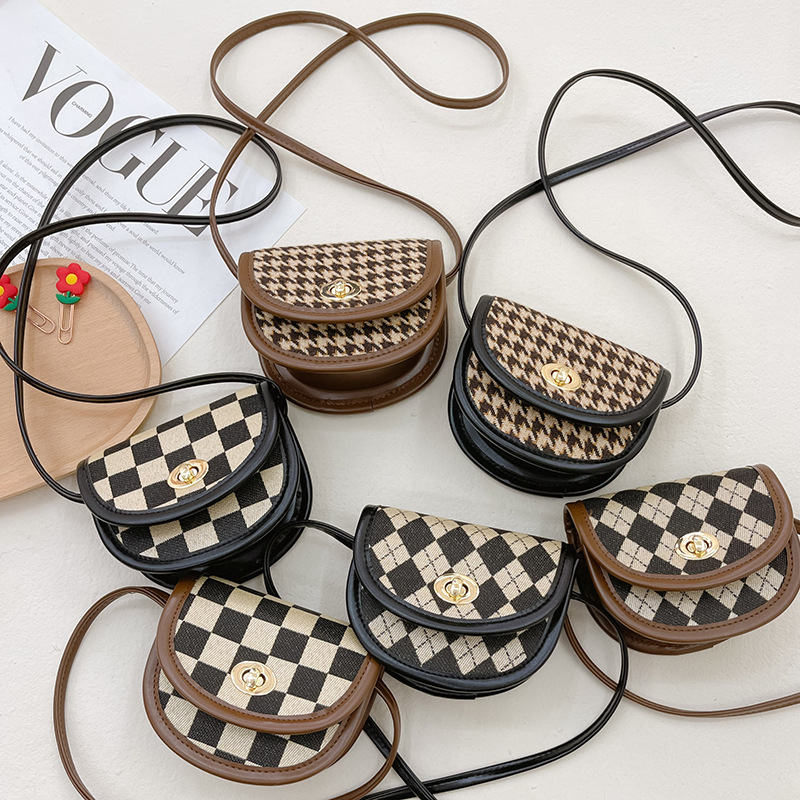 Geantă mică pentru copii, stil coreean, model carouri, pentru fete, crossbody, la modă, retro, pentru șa