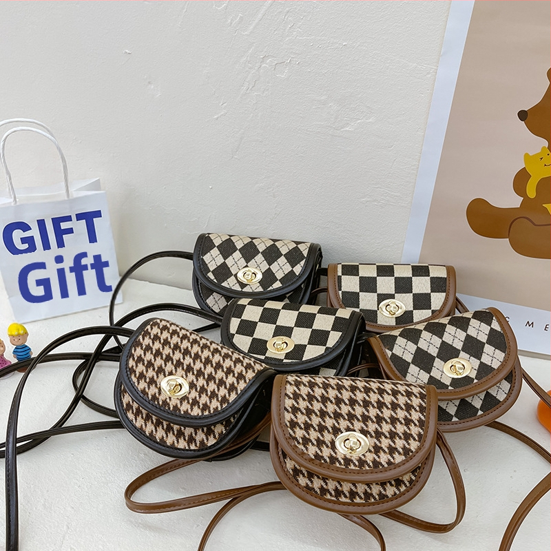 Детска чанта в корейски стил 2022, мини модна карирана чанта за момичета, малка чанта през рамо, модерна ретро чанта през рамо