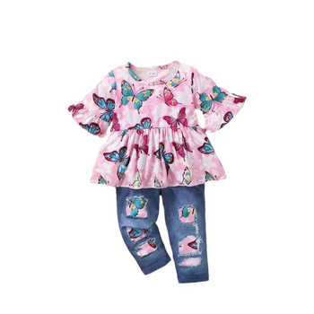 Σετ τριών τεμαχίων με παντελόνι και κορδέλα για μωρά, σε διασυνοριακό στυλ, με σχέδιο πεταλούδας και κεφαλιού για μωρά, σε ευρωπαϊκή και αμερικανική απόχρωση